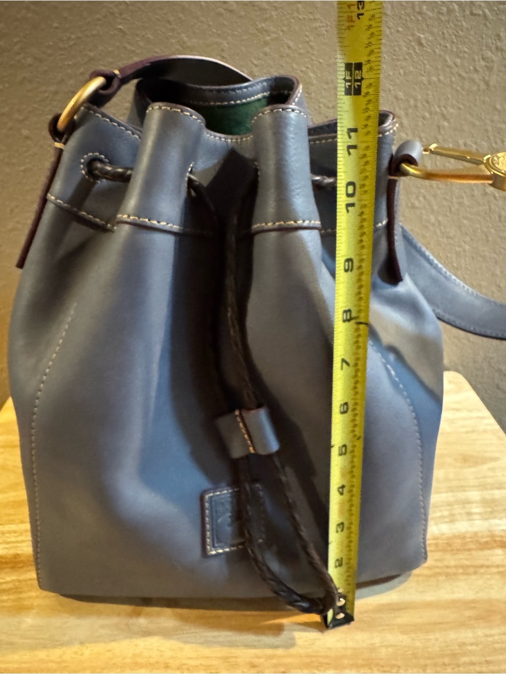 Dooney & Bourke Slate Blue Hattie Florentine Leather Drawstring Shoulder Bag - Picture 4 of 16